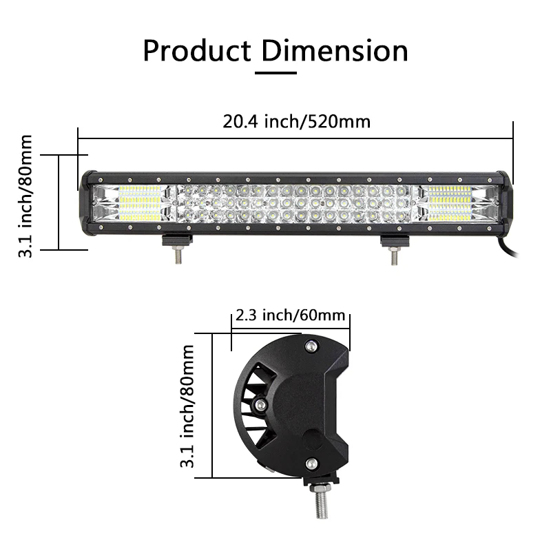 20 inch 510W LED Light Bar License Plate Mount Bracket Combo Work Offroad Driving Fog Lamp Holder Car SUV Truck 4x4 12V 24V