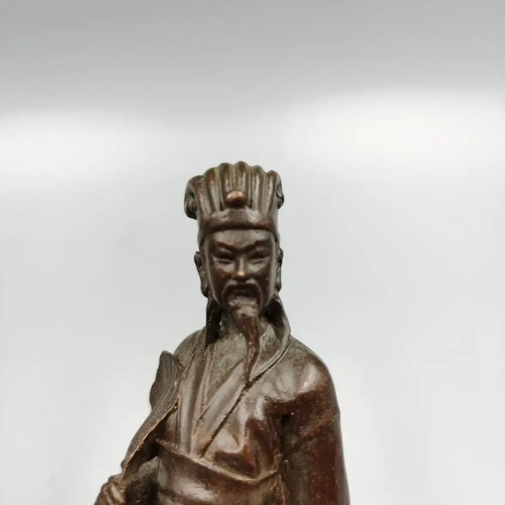 Chinese Old Bronze Statue Of Pure Copper Brass Zhuge Liang