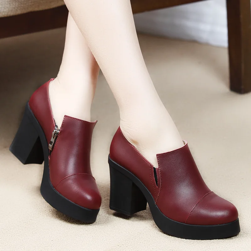 New Women Pumps Shoes PU Leather Elegant Pointed Toe Lace-Up 8cm&5cm Thick High Heel Shallow Solid Casual Female Shoes Plus Size