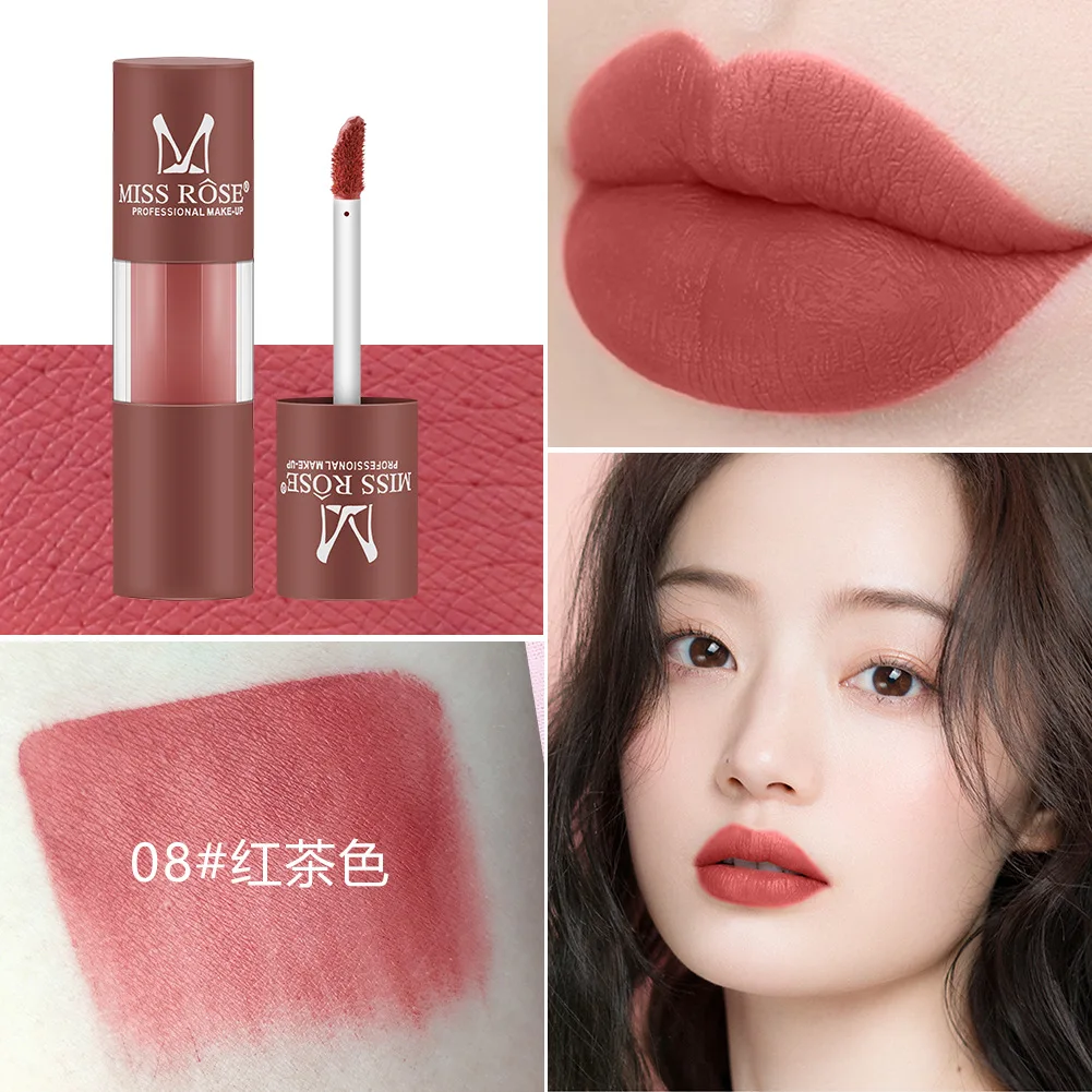 MISS ROSE  Matte Red Waterproof Water-Resistant  Nutritious  Clear Makeup Lipstick with Flower  Lip Pink Cream Cosmetic Gift