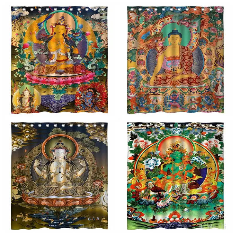 Traditional Religion Buddhism Bodhisattva Thousand Faces Series Waterproof and Dustproof Shower Curtain