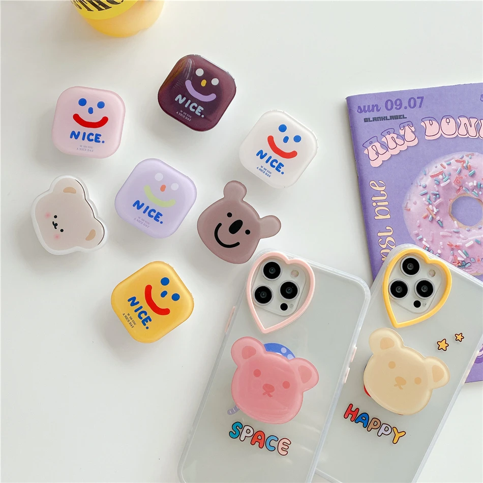 لطيف الكورية ثلاثية الأبعاد الكرتون الدب الأرنب العالمي الهاتف قبضة حامل طوي توسيع حامل الهاتف البنصر حامل آيفون 12