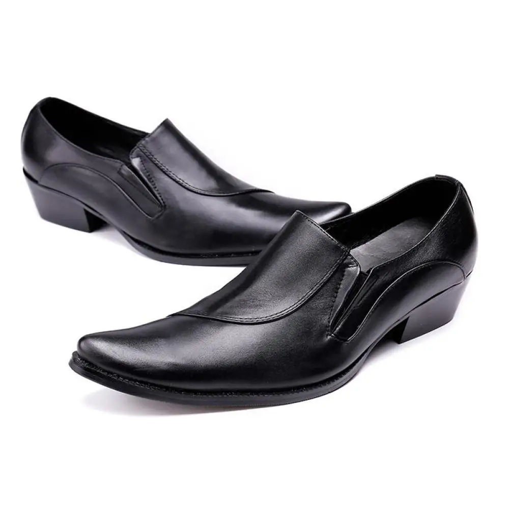 Leather Formal Dress shoes Mens Derby Pointed Toe Footwear High Heels Men Wedding Party Shoes