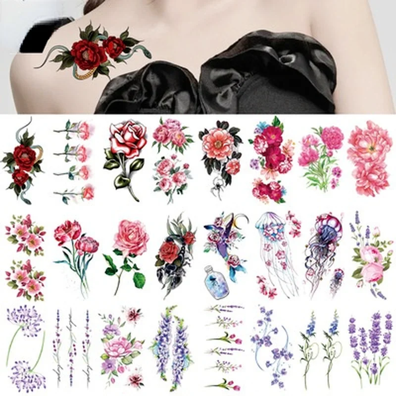 

Enkel Flora Flower Lavendel Flash Fake Waterdicht Tattoos Tijdelijke Vrouwen Arm Borst Tattoo Stickers Body Art Custom Tatoos