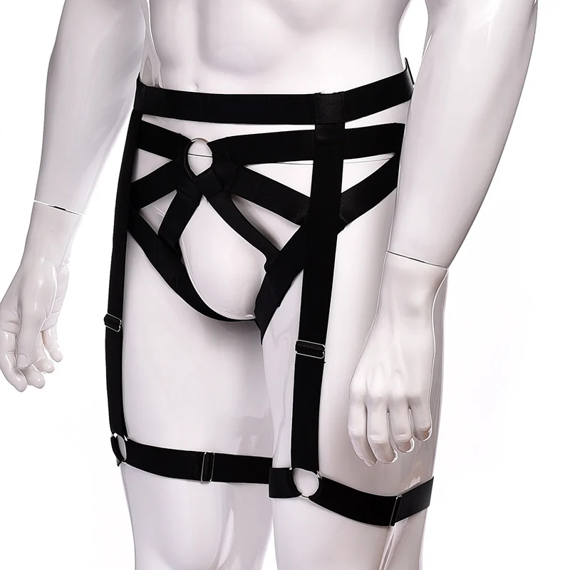 Men Body Harness Belt Elastic Stockings Garter Fetish Club Rave Sexy Lingerie Adjust Bandage Body Cage Gothic Gay Harness Garter