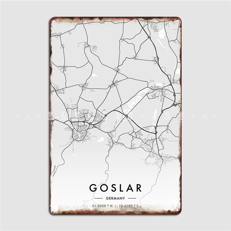 Goslar City Map White Poster Metal Plaque Pub Poster Designing Cinema Tin Sign Poster