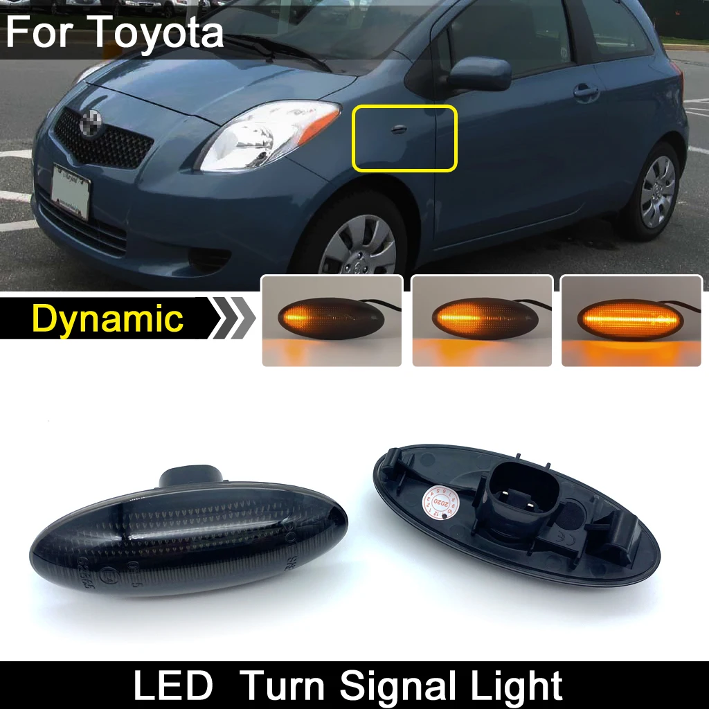 For Toyota Yaris 05-13 Vitz 11-19 RAV4 06-09 Corolla 06-11 Verso Smoke Lens LED Side Marker Light Dynamic Amber Turn Signal Lamp