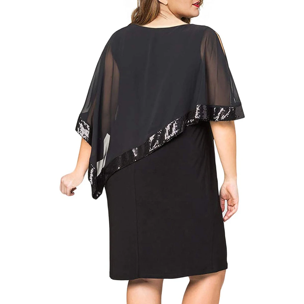 Plus size vestido de verão feminino sexy ombro frio sobreposição assimétrica chiffon strapless lantejoulas vestidos festa à noite vestido 5xl