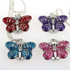Drop Shipping Cute Butterfly Pocket Pendant Necklace Chain Quartz Watch
