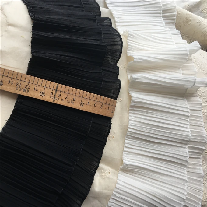 12CM Wide White Black Double Layers Pleated Chiffon Lace Ruffle Trim Ribbon Collar Applique For Garment Dress Hem Fringe Decor