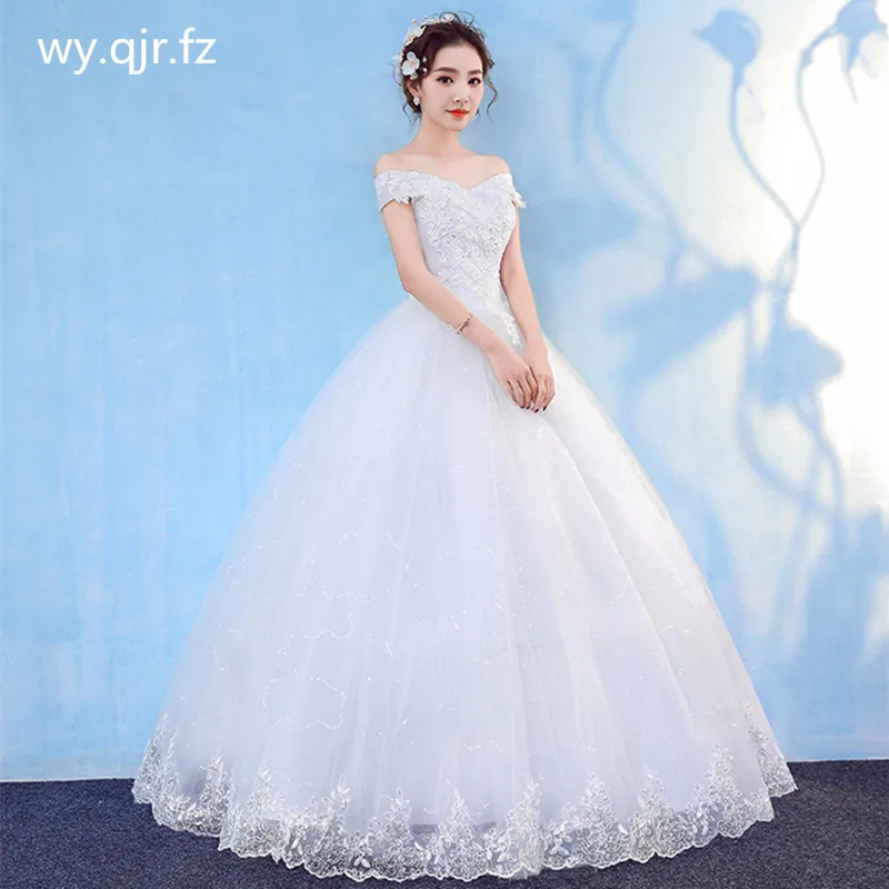 HMHS-43#Boat Neck Wedding Dress White Ball Gown Lace Up Cheap Wholesale Party Bridal Wear Customized Large Sizes From Factory