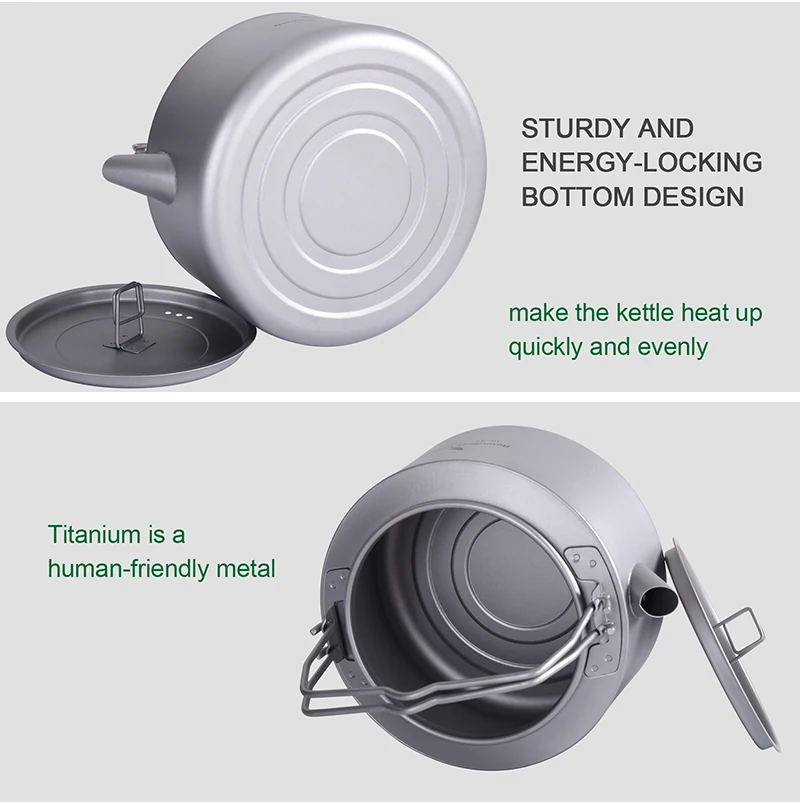 Boundless Voyage Titanium Kettle 1L Teapot Outdoor Camping Ultra-light Portable Tea Cooker