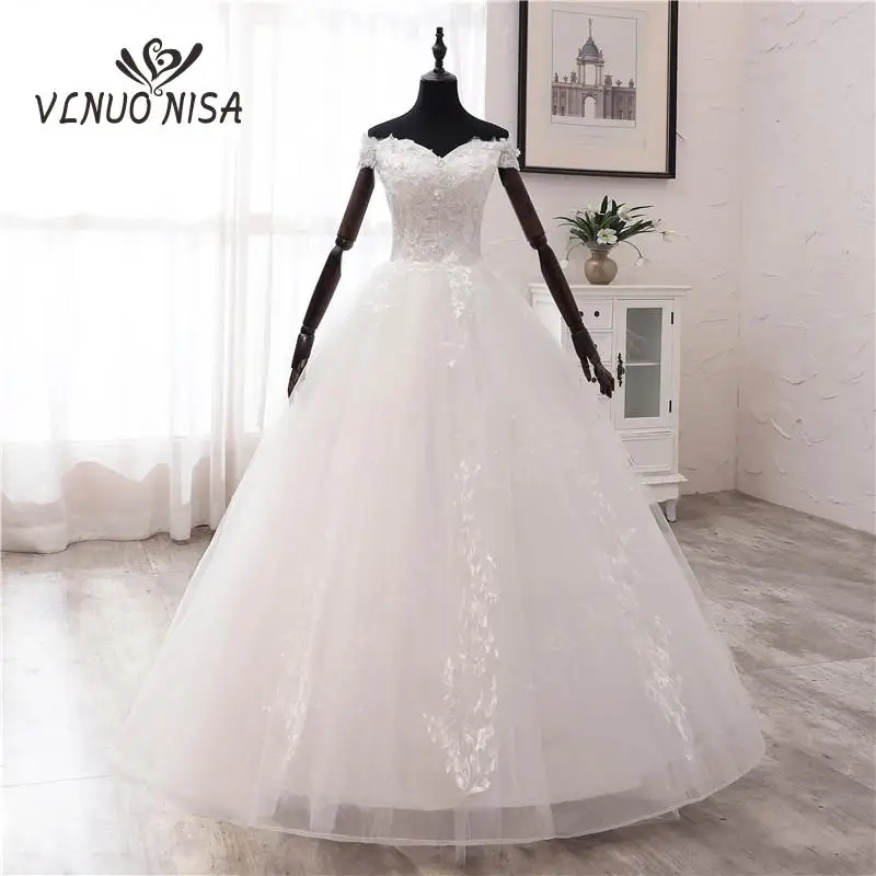 Vendita calda stile coreano scollo a barca Vestidos De Novia 2023 moda semplice abito da sposa con spalle scoperte Plus Size perle paillettes