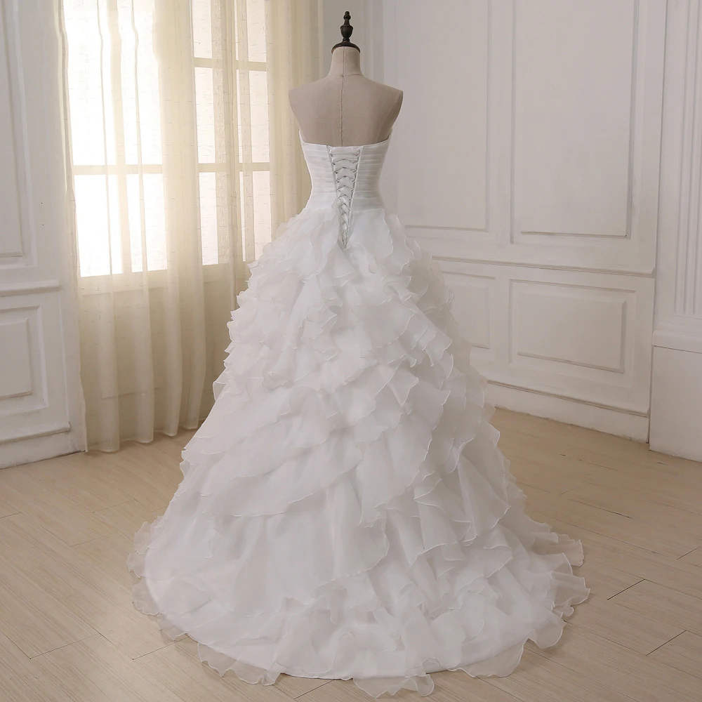 ADLN Pas Cher Stock Robes De Mariée Robes De Mariée Chérie Organza À Volants Plus La Taille Corset Robe De Mariée avec Dentelle-up retour