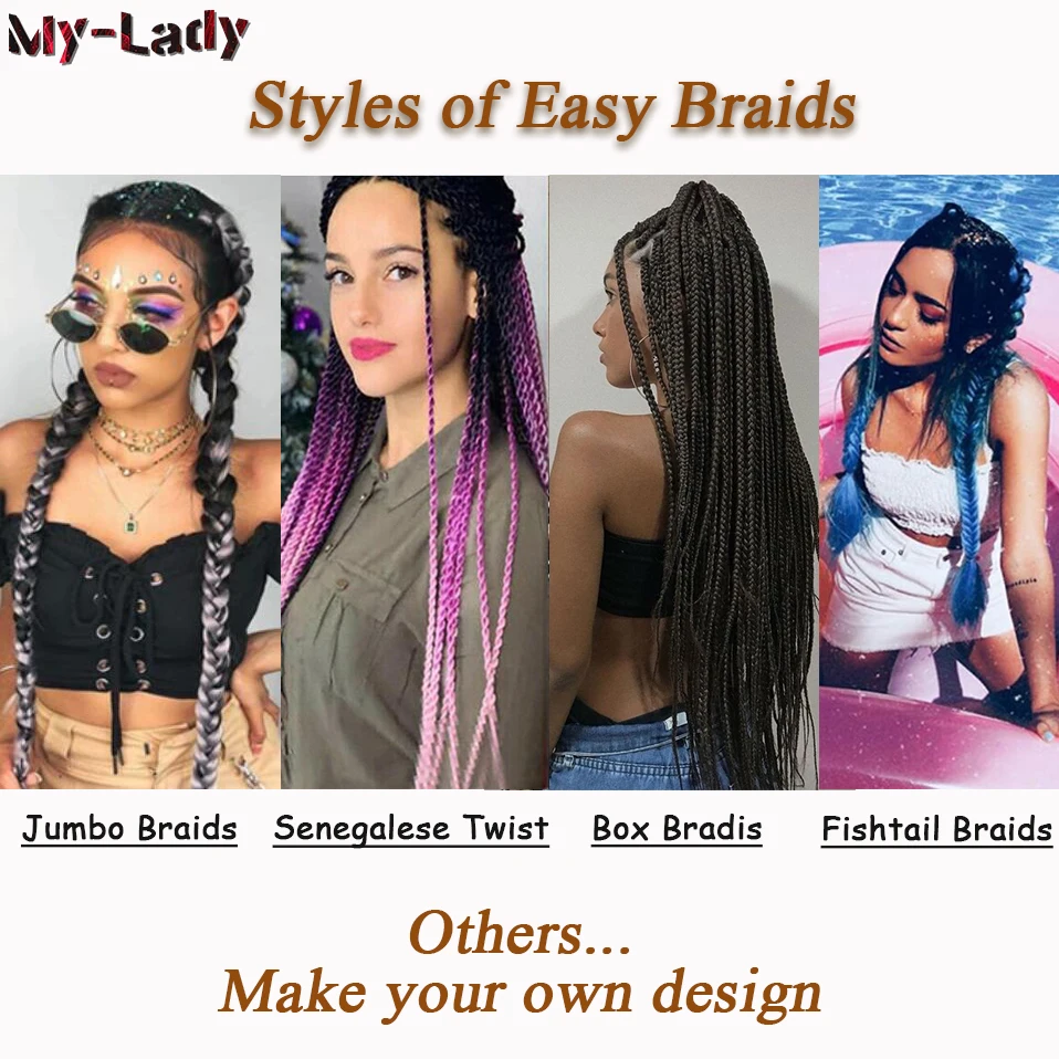 My-Lady 26\'\' Synthetic Ombre Pre Stretched Braiding Hair Easy Braiding Hair Bundles Yaki Texture Easy Jumbo Braids Hot Water Set