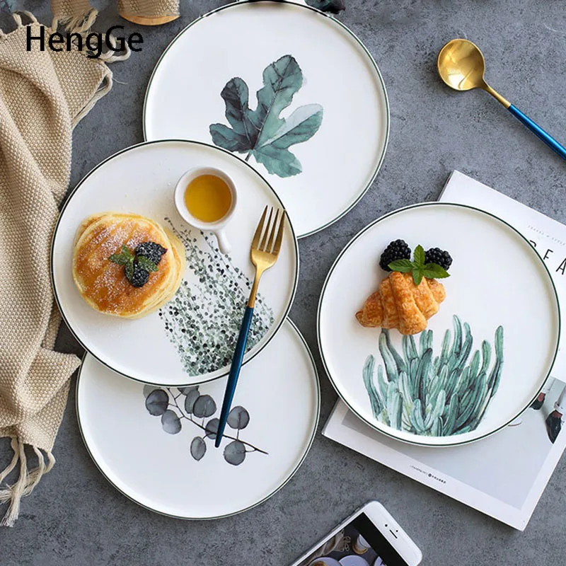 

Light Luxury Ceramics Dinner Plates Flower Texture Color Glaze Craft Nordic Western Food Saucer Salad Dish Dishes and Plates Set