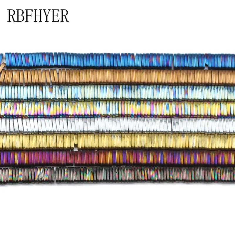 RBFHYER Green,Purple,Gold color Natural Hematite Stone Two hole 5x1mm rectangle Loose Beads For bracelets Jewelry Making Diy