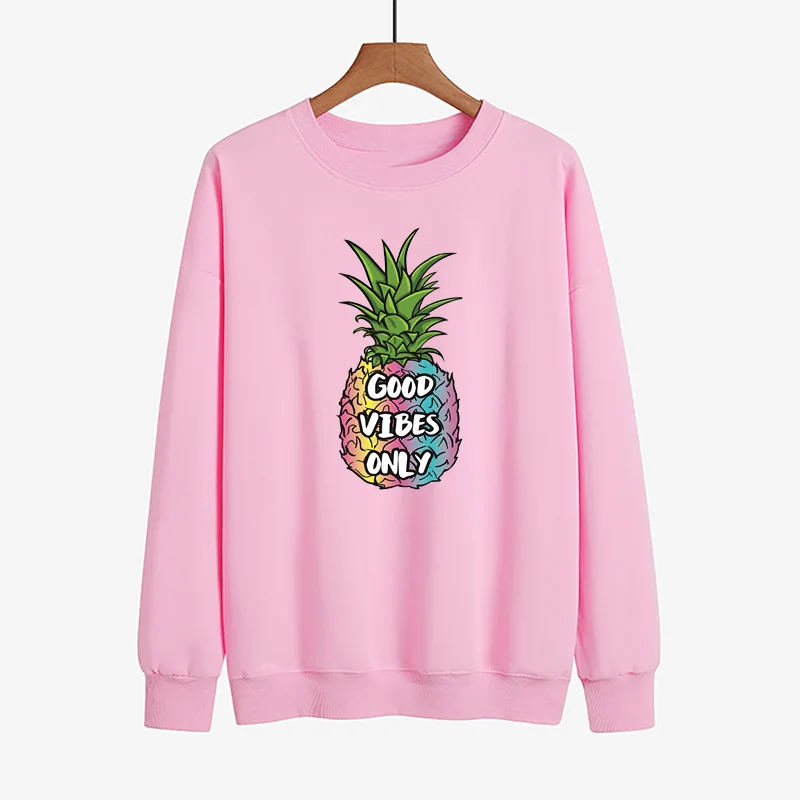 Winter Harajuku Black White Print Long Sleeve Hoody Pullove Women Pineapple Fruit Fun Pattern Hoodies