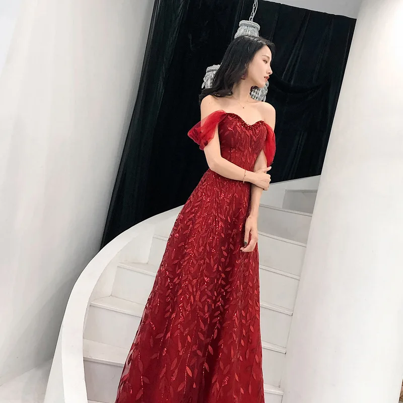 Elegant Off Shoulder Formal Party Dress Oriental Style Bride Toast Clothes Long A Line Chinese Evening Gowns Robe De Soiree