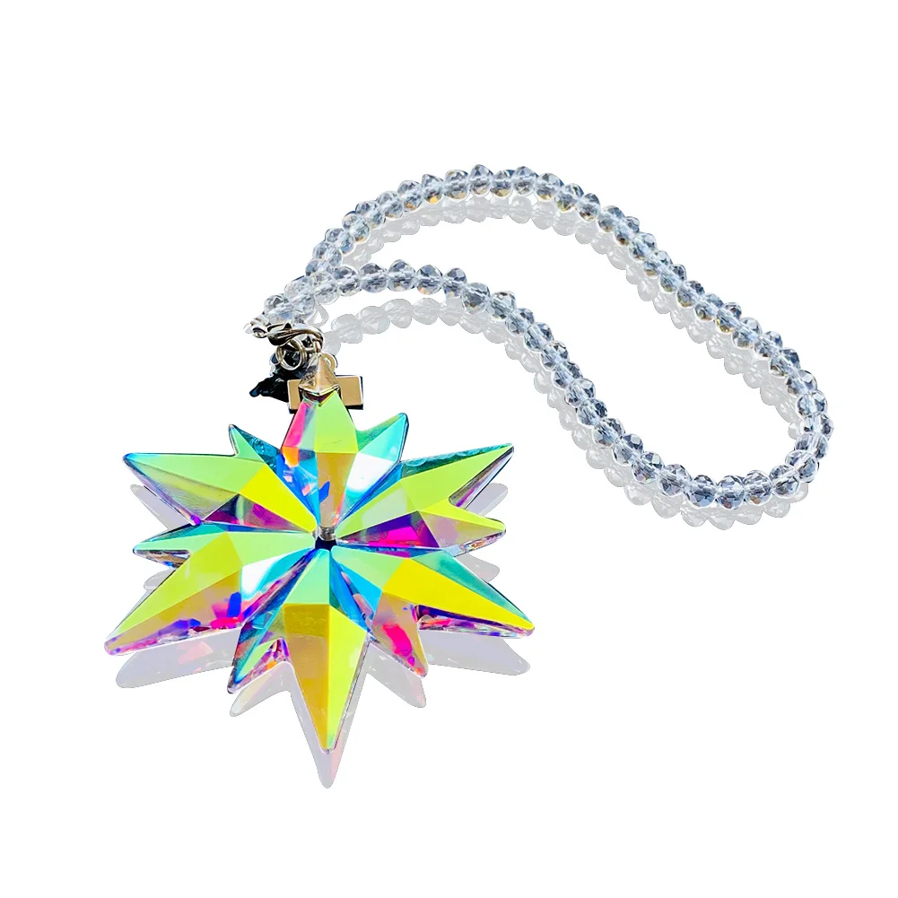 AB Color Crystal Snowflake Hanging Car Pendant Rainbow Prisms Suncatcher Superior Rearview Mirror Car Interior Accessories