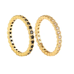 Black and Clear CZ Zircon Stone Thin Rings for Women Girls New Trendy Gold-plated Copper Finger Rings Wedding Engagement Jewelry