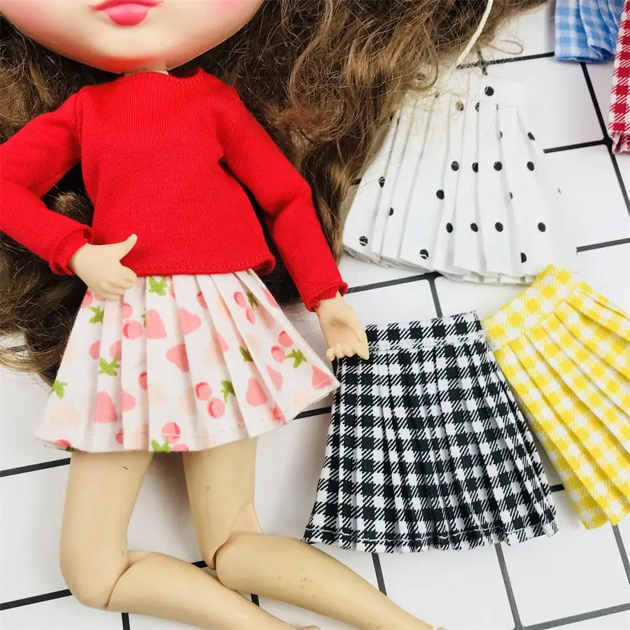 1PCS School Uniform Grid Dress All-Match Style Pleated Skirt for Blyth Licca 1/6 Dolls Clothes Accessories