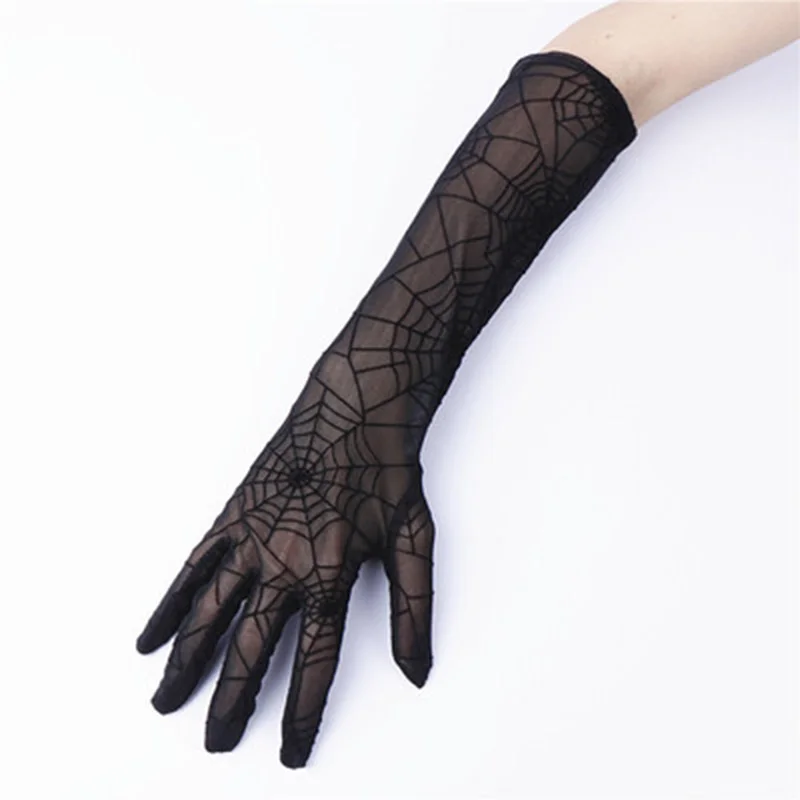 Guanti estivi sottili lunghi con protezione solare UV Spider Web in pizzo filato femminile Sexy etichetta elastica trasparente ciclismo guida guanto