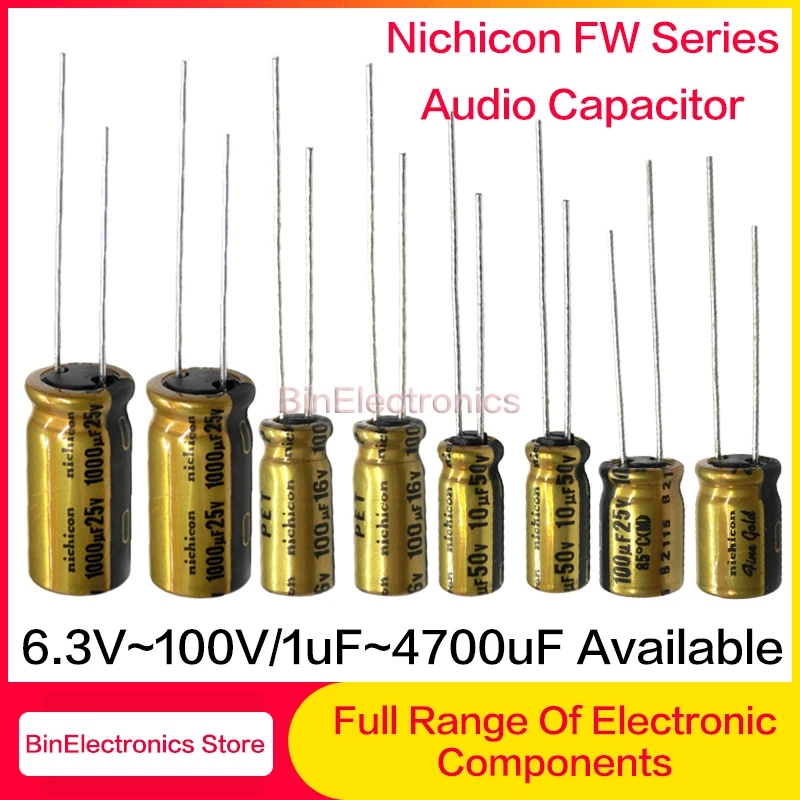 NICHICON FW Series Electrolytic Capacitors 6.3V ~ 100V/1UF ~ 4700UF ม HIFI Audio Capacitor nichicon ไข้เสียง Electrolytic