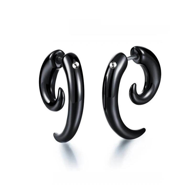 1 piece Punk Acrylic Black Bull Horn Snail Shape Earrings For Men / Women Hip-hop Rock Party Personality Ear Jewelry