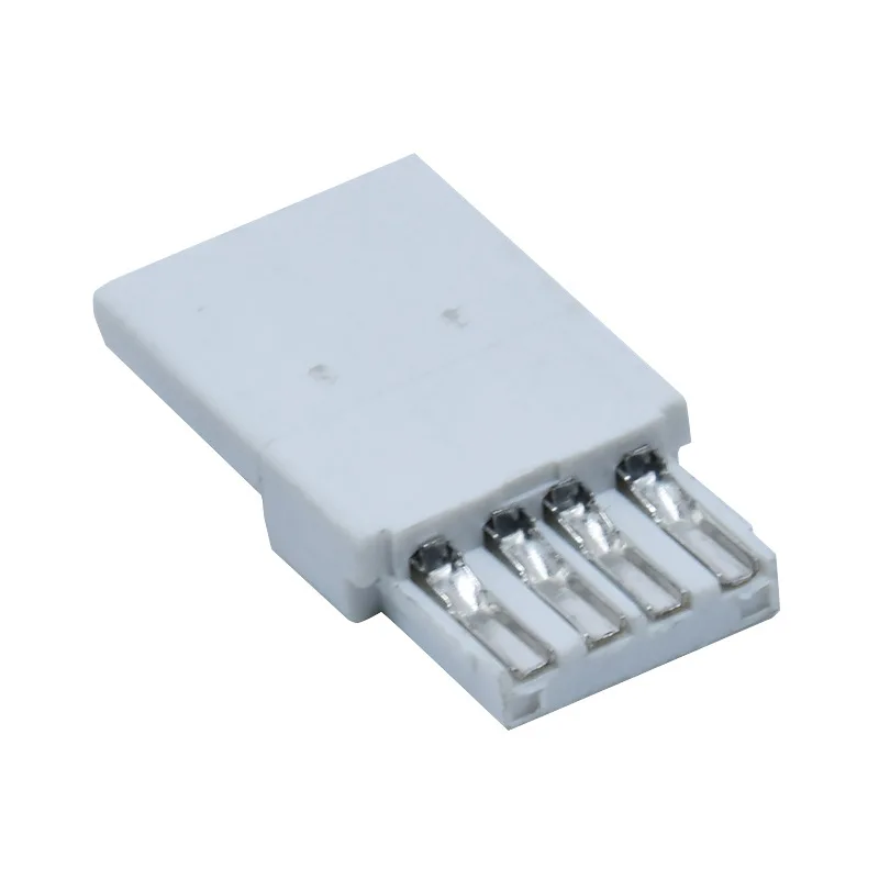Tête mâle en plastique blanc, 10 pièces/lot, usb 2.0 trois pièces, 37.0mm de long, à vendre avec coque longue, soudage à 4 cœurs