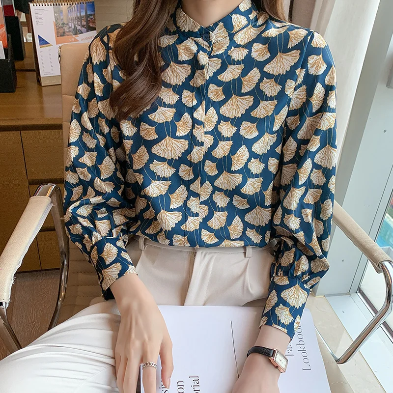 France style Women\'s Blouses leafs printing ladies shirts Spring Autumn Long Sleeve Shirts Tops Blusas Mujer