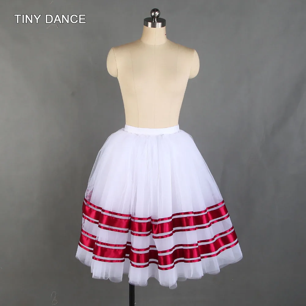 

White Ballet Skirt with Ribbon Girls Dance Costume Women Half Tutu Skirt Ballet Tutus with Ribbon Practice Tutus 21214