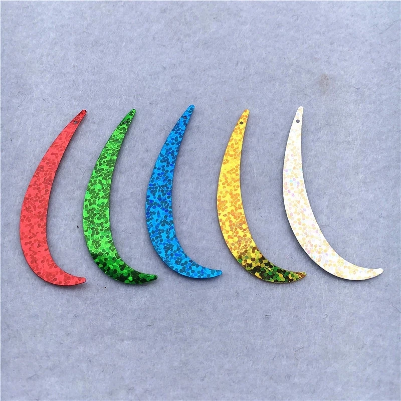 100pcs Large Sequins 7*55mm Laser Hook Shape PVC With 1 Hole Paillettes Sewing Wedding Craft Decoration Lentejuelas Accessories