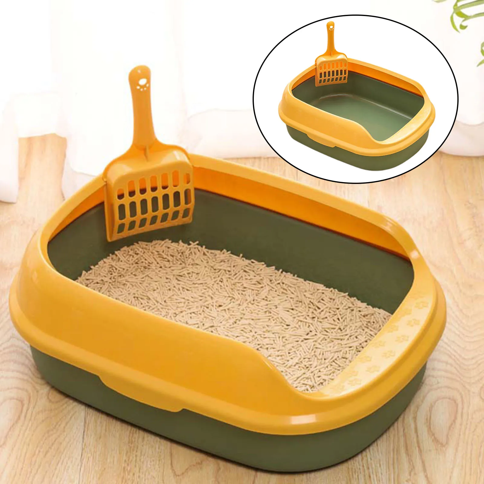 Durable Cat Litter Box PP Pet Non-Stick Pet Litter Tray Safe Pan Anti-Splash Detachable Rim Toilet W/Scoop Shovel Bedpan