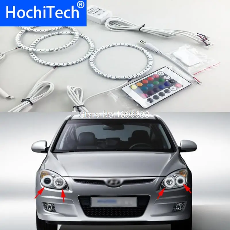

Super bright 7 color RGB LED Angel Eyes Kit with a remote control car styling for Hyundai i30 2008 2009 2010 2011