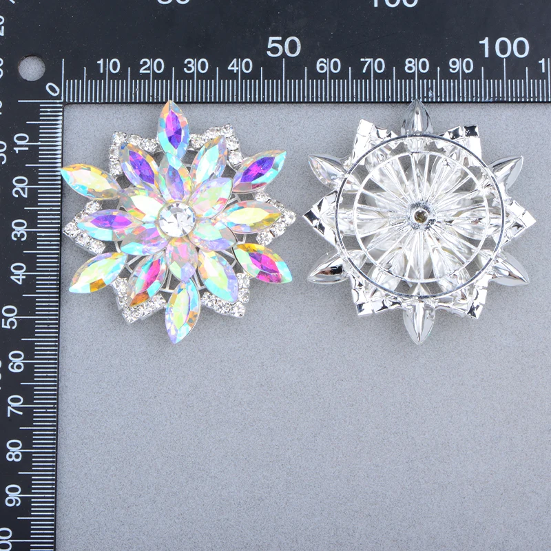 JUNAO 1pcs 50mm Crystal AB Large Zirconia Rhinestone Brooch Zircon Round Flower Crystal Applique For Jewelry Making Supplies