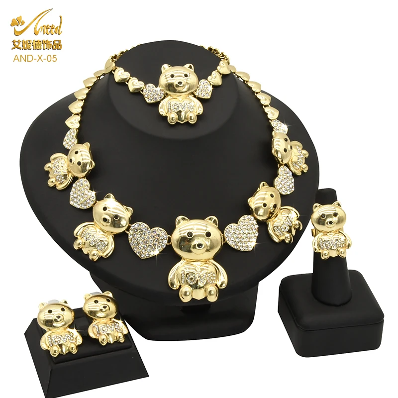 ANIID Big Bear Xoxo Necklace Dubai 24k Gold Color Jewelry Set For Women Wedding Ethiopian Nigeria Bridal Jewellery Moroccan