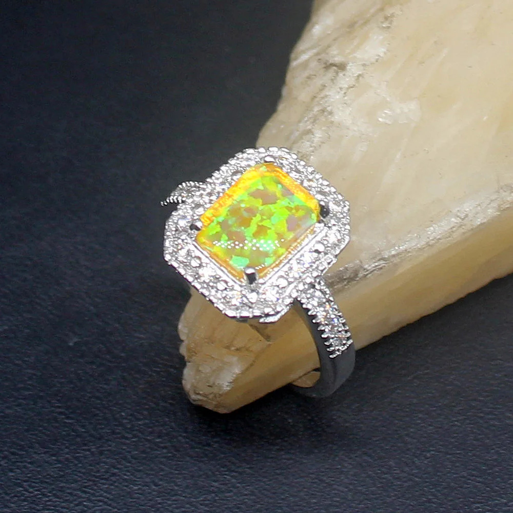 

Hermosa Amazing Shiny Yellow Opal Genuine 925 Silver Band Ring Wedding Engagement Gifts for Women Size 7# 20214409