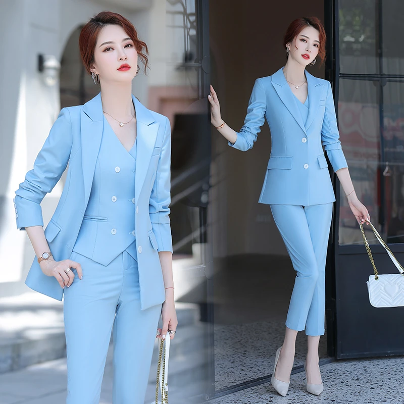 Formal Women Business Suits 3 Pieces Set with Jackets Coat and Vest and Pants Ladies Office Pantsuits Interview Clothes Blazers