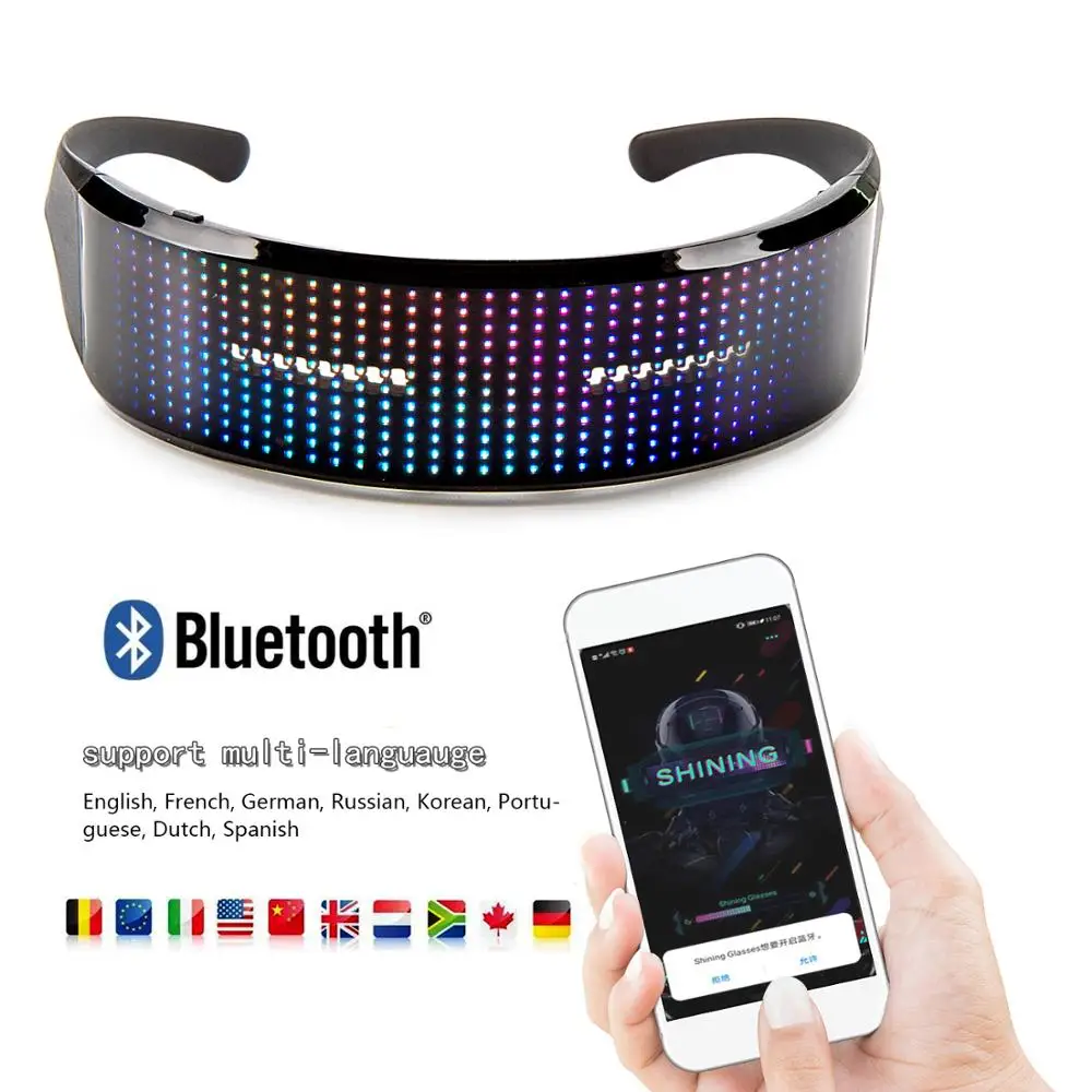 Bluetooth Stylish Full-color Punk LED Glasses Advertising Scrolling LED Display, Suitable for DJ Music Party Christmas Toy Gifts