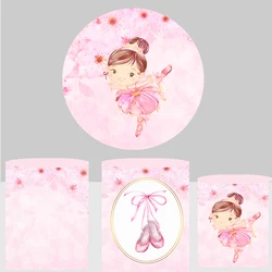 Ballet Pink Girl Baby Shower Photo Background Party Decorations Flower Round Photography Backdrops cylinder column covers 802