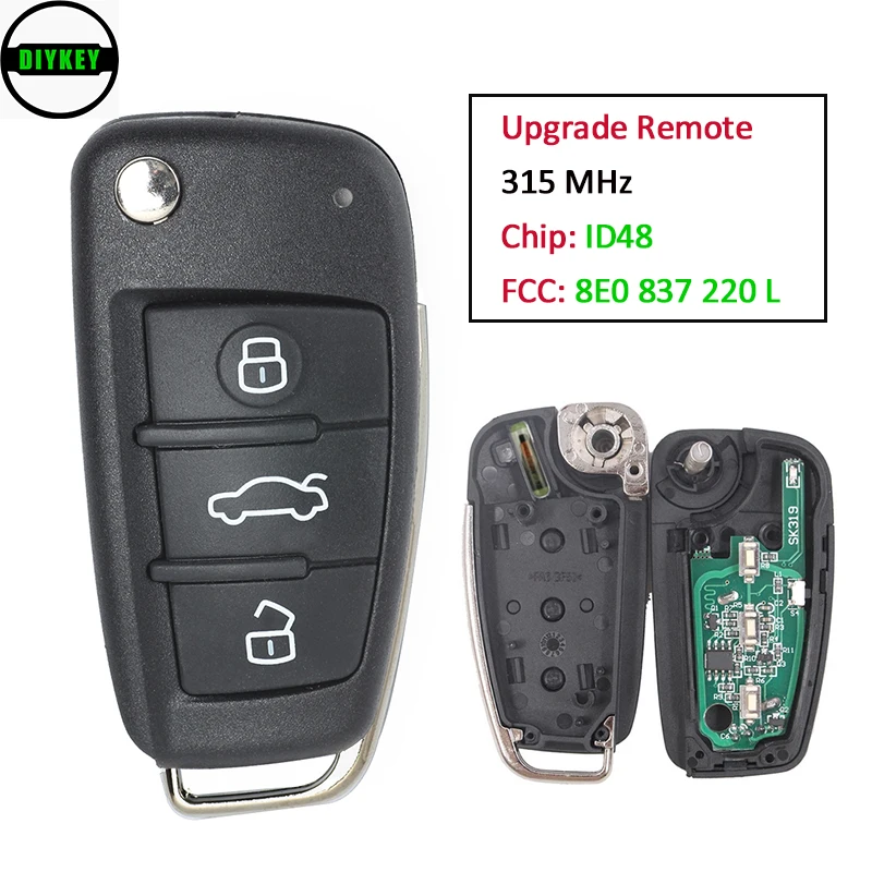 

DIYKEY 3 Button P/N: 8E0 837 220 L Upgraded Flip Remote 315MHz ID48 for Audi A4 S4 2006 2007 2008 2009 2010 Car Key Fob