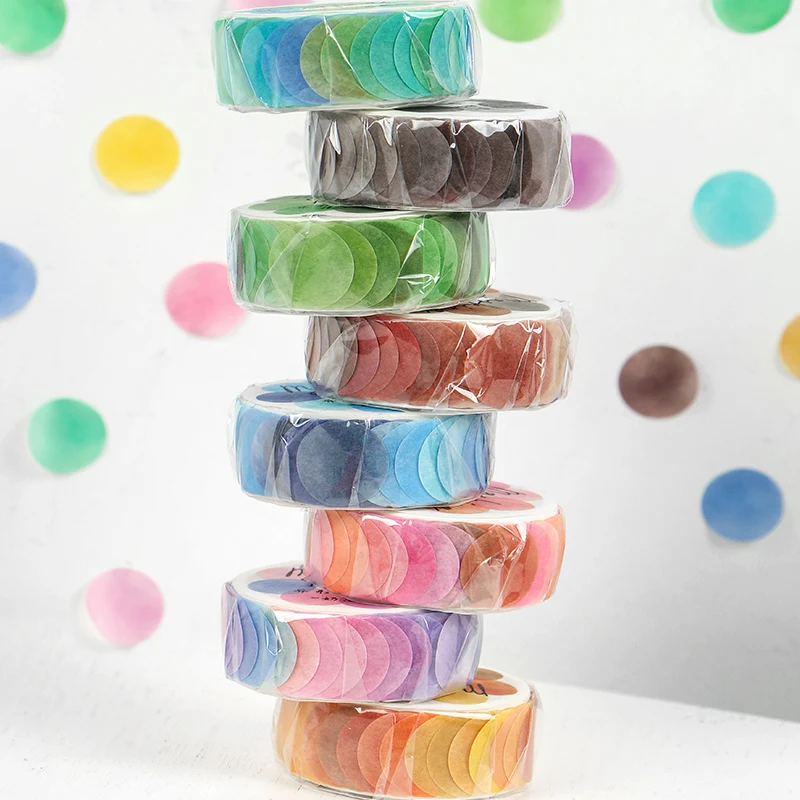 Journamm 100pcs Candy Color Dot Adhesive Stickers Washi Tapes Junk Journaling Scrapbooking Kawaii Decorative Stationery Tapes