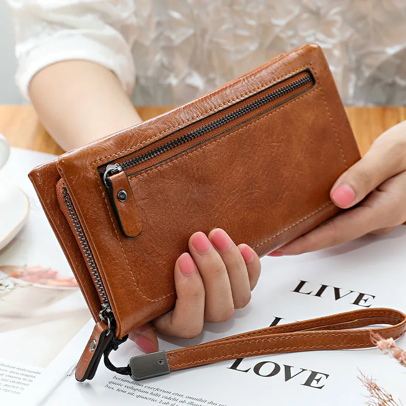 New Double Zipper PU Women's Wallet Women Long Large Capacity Clutch Fashion Wristlet Coin Purse Phone Bag More Color