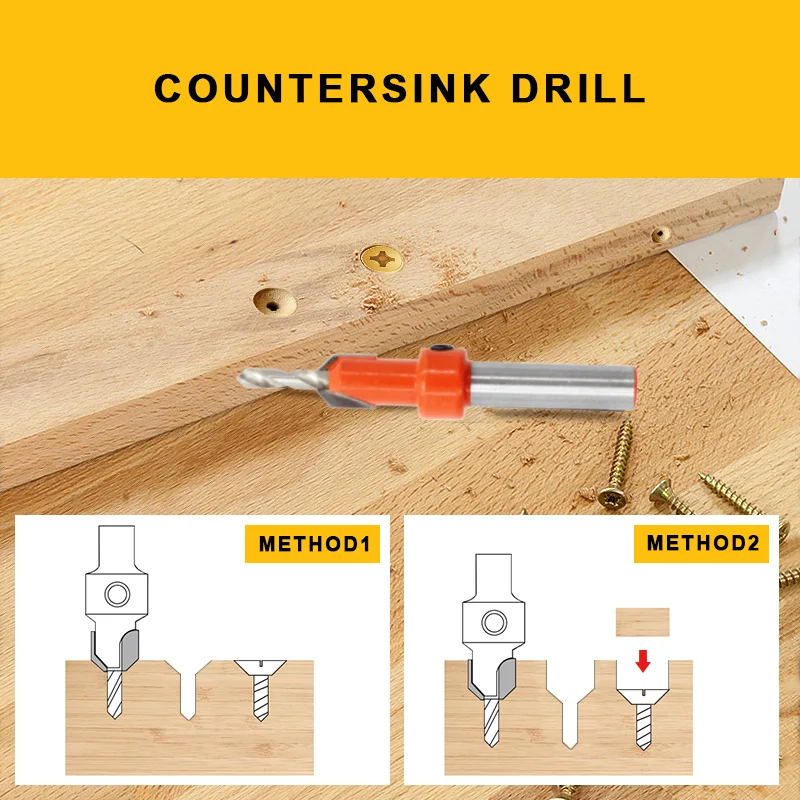 UCHEER 1set 8mm Shank HSS Woodworking Countersink Drills Bit Set Screw Salad Cutter Wood Tools  Alloy