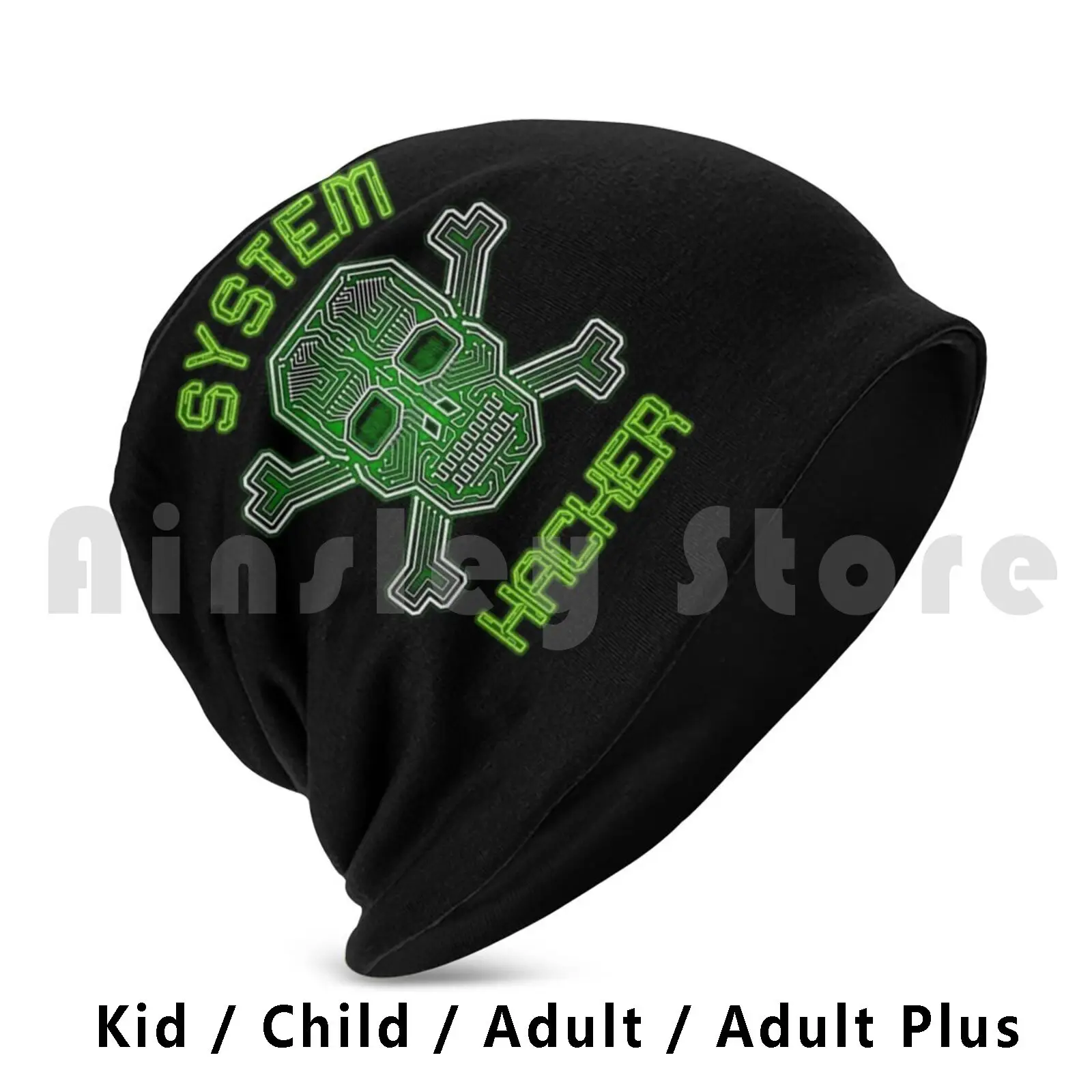 System Hacker Beanies Pullover Cap Comfortable Hacker Skull Crossbones Cyber Computer Motherboard Circuit Chip Code