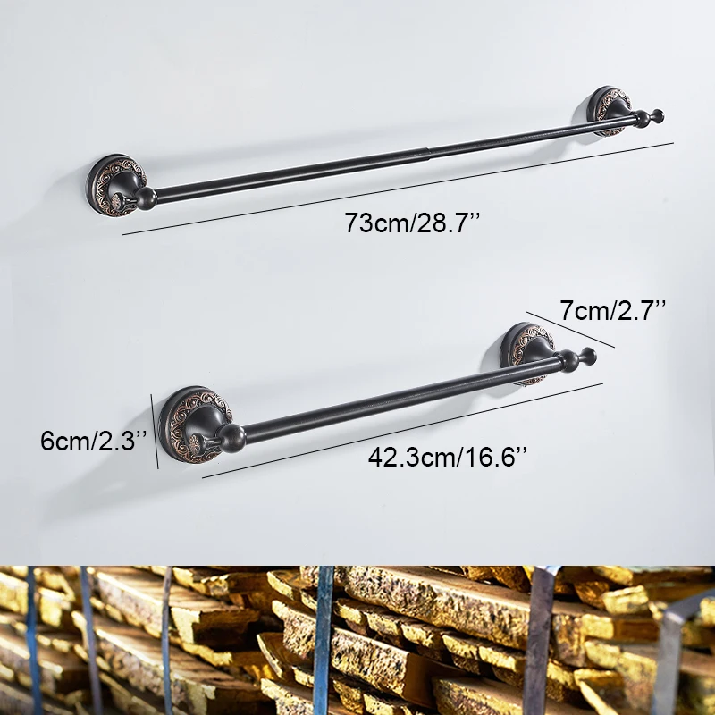 ELLEN Adjustable 42 to 73 Centimeter Single Towel Bar Expandable Bath Towel Holder Bathroom Wall Black Antique Bronze Towel Rack