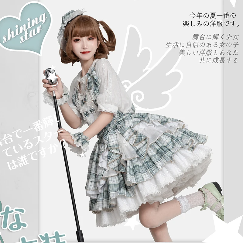 Sweet lolita dress vintage bowknot cute  plaid high waist princess victorian kawaii girl Suspender skirt gothic lolita cos loli