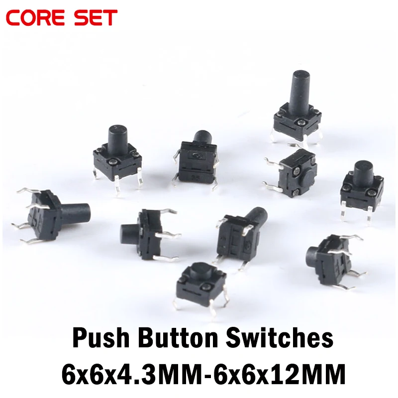 Juego de interruptores táctiles para Arduino, Kit de interruptores táctiles de 6x6, altura: 4,3, 5 ~ 13MM, 4P, impermeables, 6x6 teclas, 50 Uds.