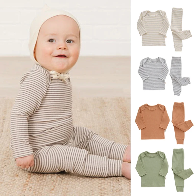 

Solid Newborn Baby Clothes Organic Cotton Suit with Pants Baby Boy Girl Clothes Infant Autumn Long Sleeve Cloth Sets